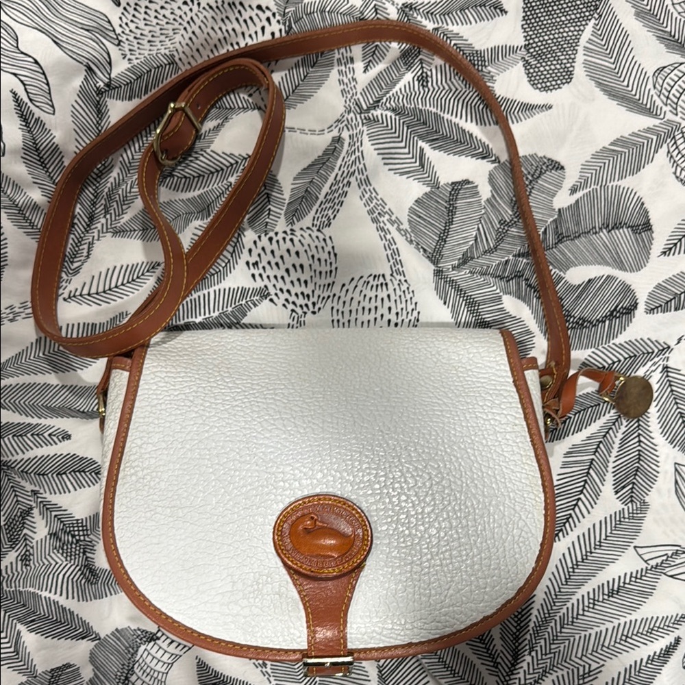 Classic White and Brown Dooney & Bourke Leather Crossbody Bag